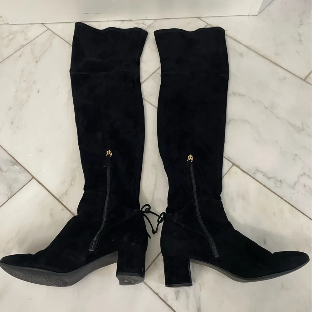 Tory Burch 41621 Black Over The Knee Suede Leather Laila Block Heel Boots size 8 - Picture 2 of 16